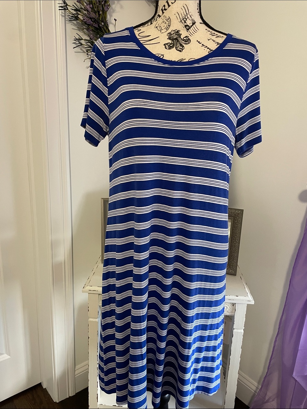 Blue & White Striped Midi Dress - Relaxed Fit